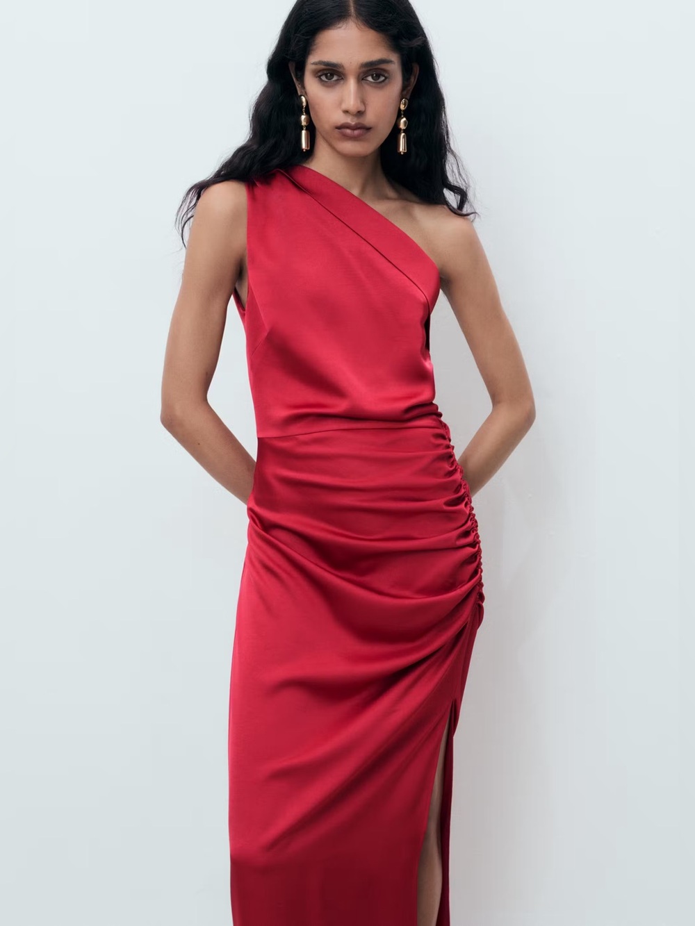 MANGO | Asymmetrical Satin Midi Dress | Side Slit | NWT | Size Large